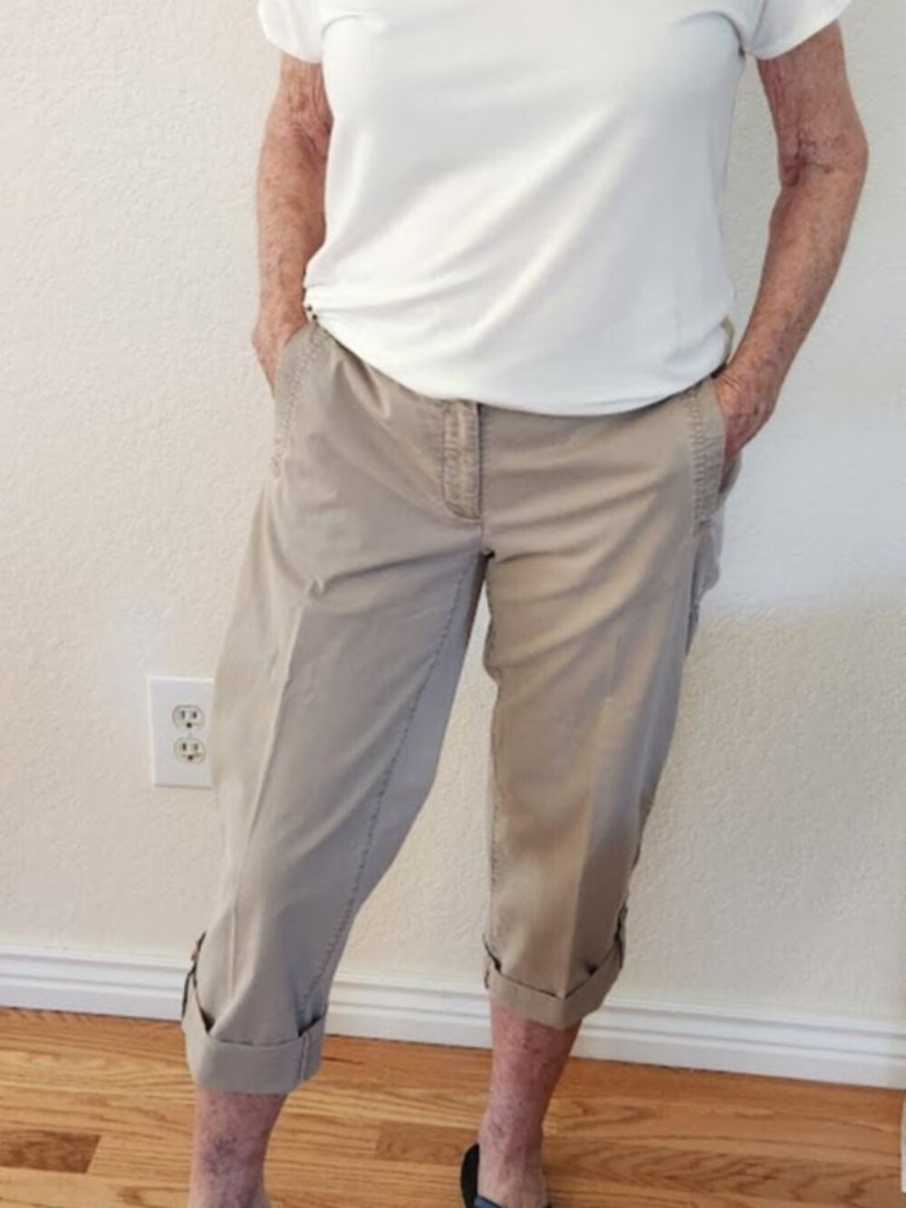 Eileen Fisher Cotton Capris with Button Cuffs - Picture 2 of 8